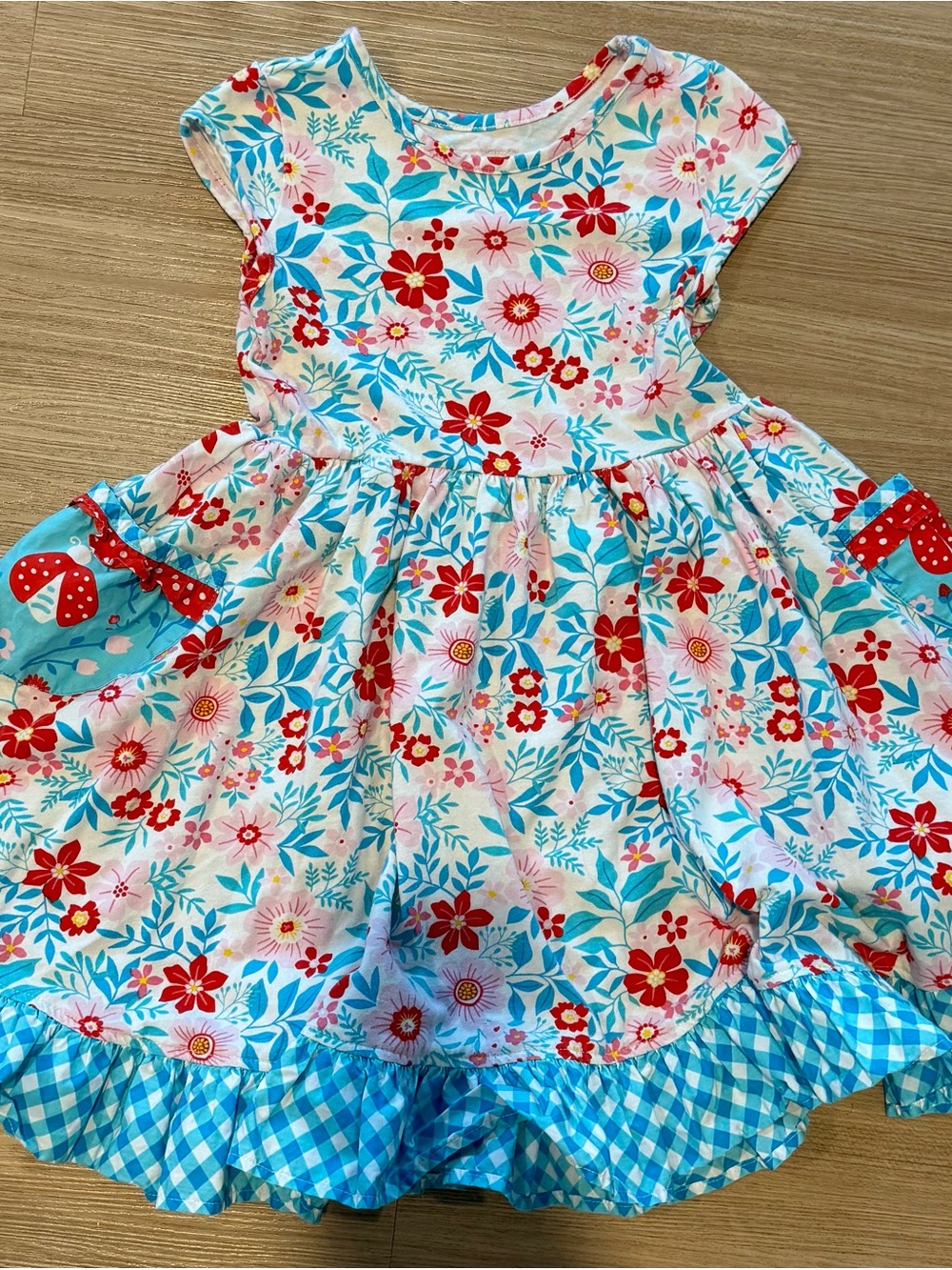Eleanor Rose White Dress with Red & Aqua Floral Print